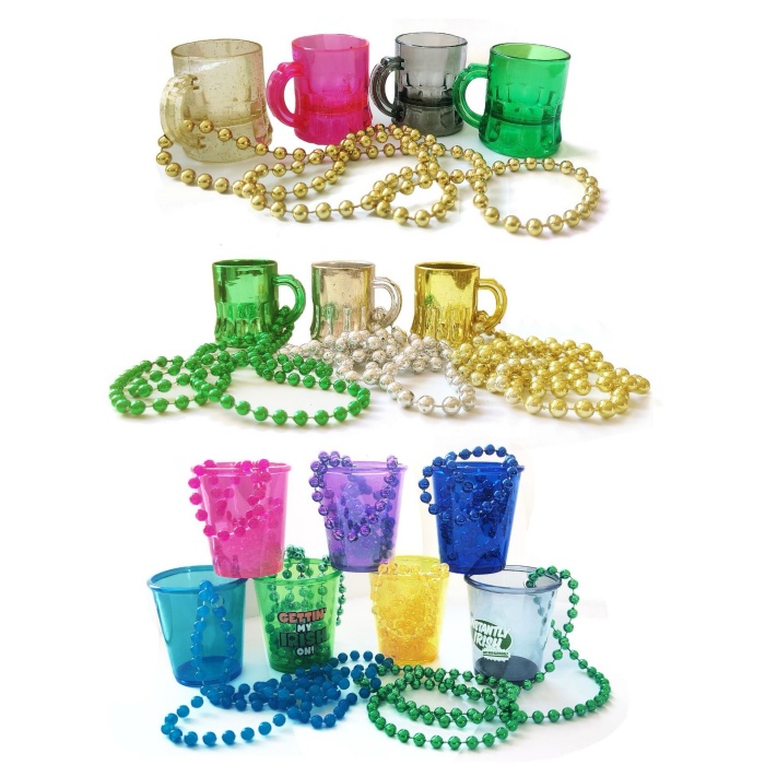 Plastic Beer Mug & Cup Necklace Set – Colorful Beaded Party Accessories for Christmas, Carnival & St. Patrick’s Day