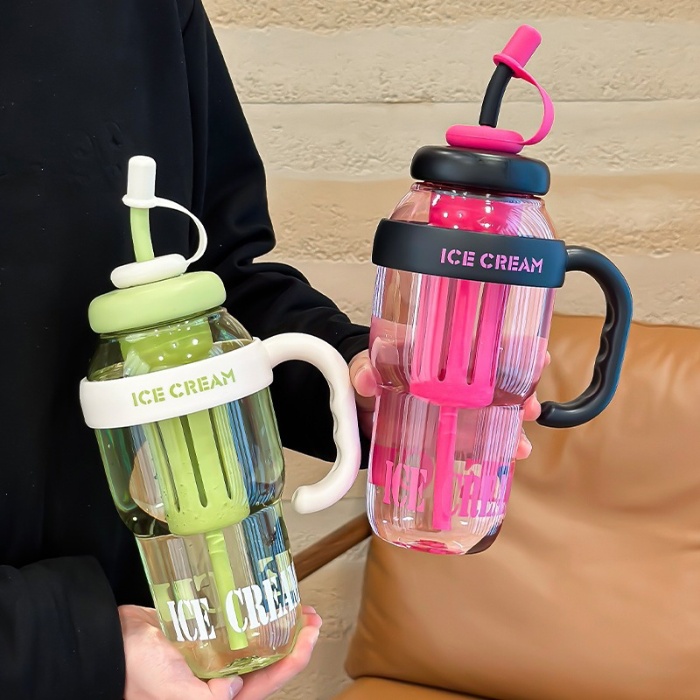 1300ml Jumbo Plastic Water Bottle with Handle & Straw – Summer Ice Cup for Men & Women