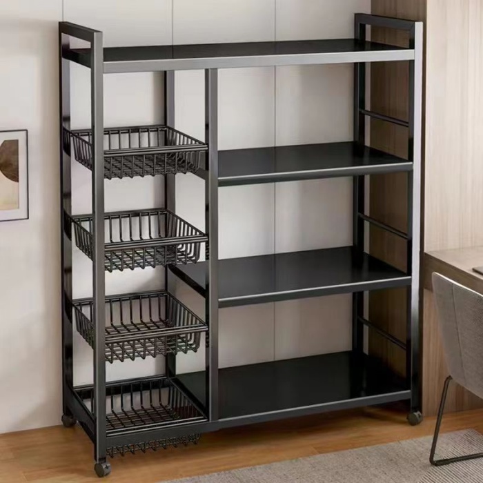 Rolling Multi-Tier Kitchen Storage Rack with Baskets – Floor-Standing Organizer for Vegetables, Snacks & Supplies