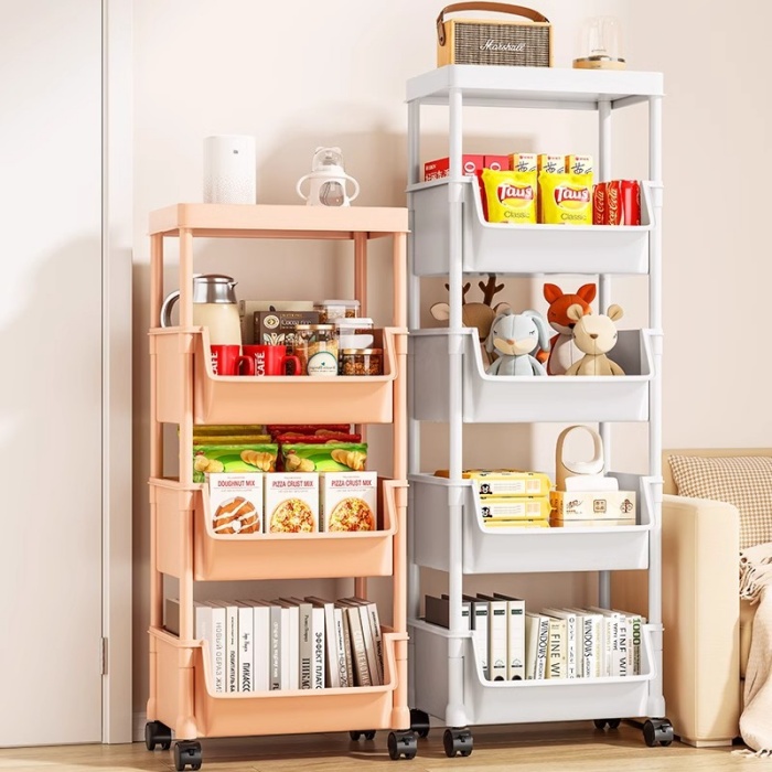 Multi-Tier Rolling Storage Cart with Shelves – Mobile Organizer for Kitchen, Living Room & Snacks